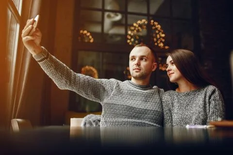 Couple in a cafe Stock Photos