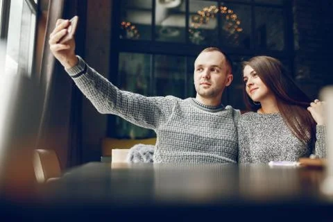 Couple in a cafe Stock Photos