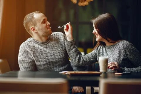 Couple in a cafe Stock Photos