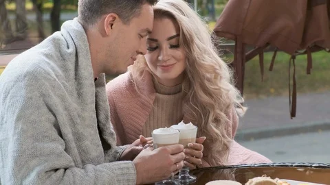Couple in a cafe on the terrace. 스톡 동영상 117582461
