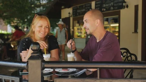 Couple in a cafe on the terrace. Stock Footage 168225256