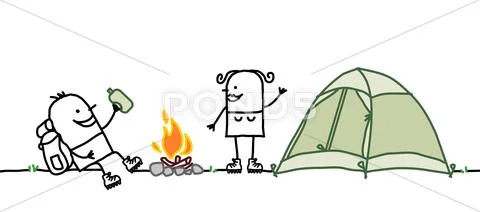Couple with camping tent Stock Illustration