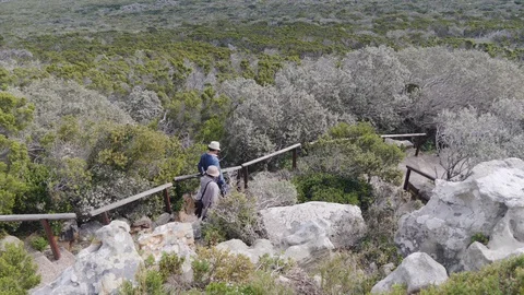 A couple at cape point, walking together. Cape Point, South Africa. Travel. Vídeos de archivo 127846919