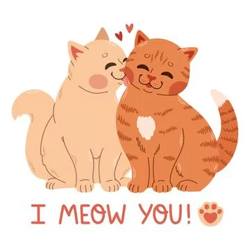 Couple of cats. Draw vector character design couple love of cat for Valentines Stock Illustration