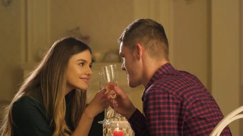 Couple celebrates in restaurant Stock Footage 83266374