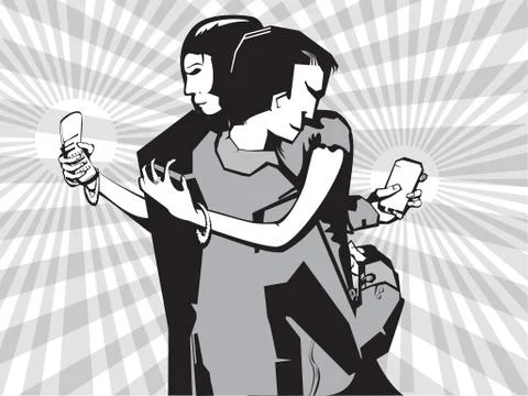Couple with cellphones Stock Illustration