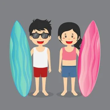 Couple Character Ready for Surf Stock Illustration