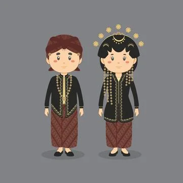 Couple Character Wearing Central Java Traditional Wedding Dress Stock Illustration