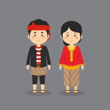 Couple Character Wearing East Java Traditional Dress イラスト素材