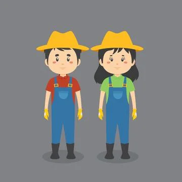 Couple Character Wearing Farmer Uniform Stock Illustration