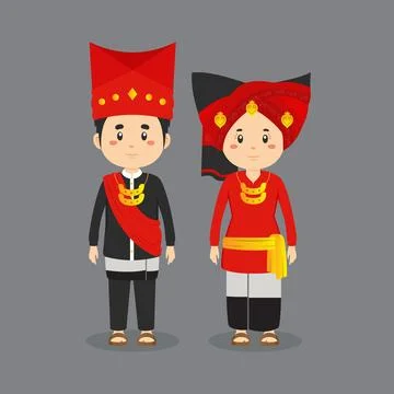 Couple Character Wearing North Sumatra Traditional Dress Stock Illustration