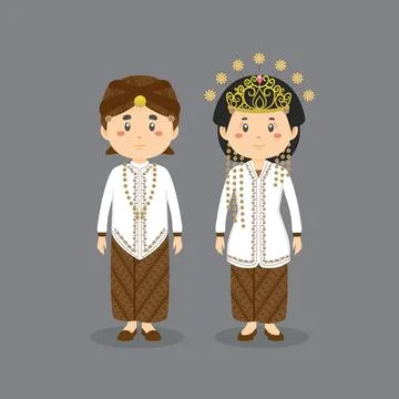 Couple Character West Java Wearing Traditional Wedding Dress Ilustración de archivo