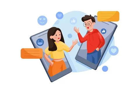 Couple Chatting On Mobile Stockillustratie