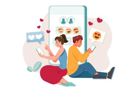 Couple chatting on mobile Stock Illustration