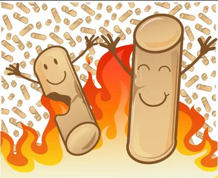 Couple of cheerful pellets on flame background イラスト素材