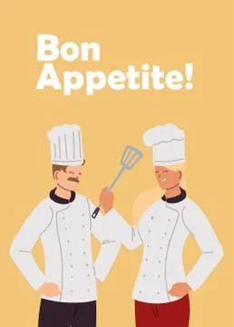 Couple chefs with uniform and elements de kitchen 스톡 일러스트