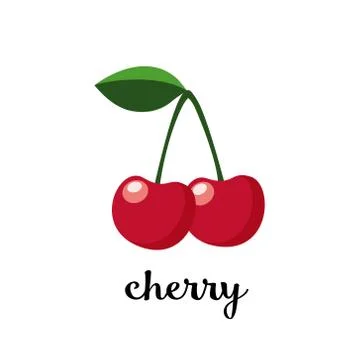 Couple of cherries with leaf. Isolated vector icon. Fruit illustration., flat Illustrazione stock