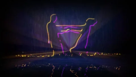 Couple with children. Computer simulation of an animated laser show. 스톡 동영상 132013921