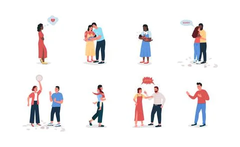 Couple with children flat color vector detailed character set 스톡 일러스트