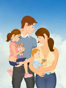 Couple with children Stock Illustration