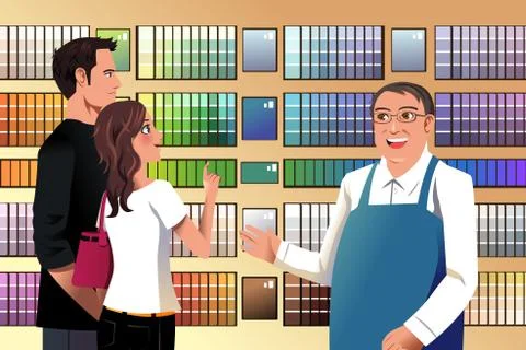 Couple choosing paint Stock Illustration