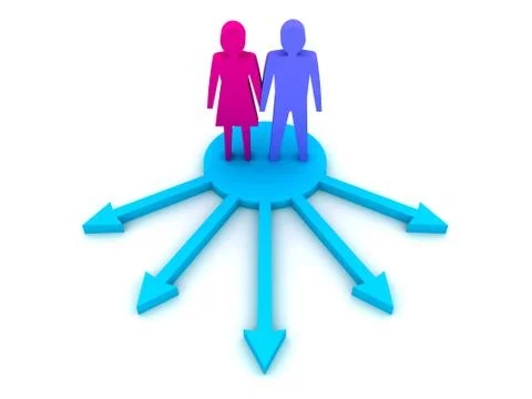 The couple choosing the path.. Concept 3D illustration. Stock Illustration