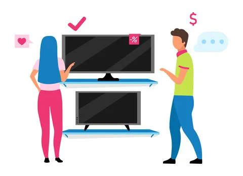 Couple choosing tv flat vector illustration Stock Illustration
