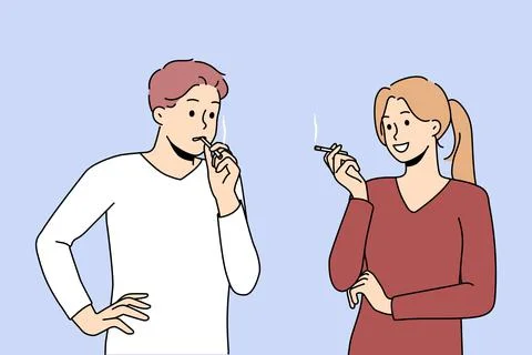 Couple with cigarettes smoking 库存插图