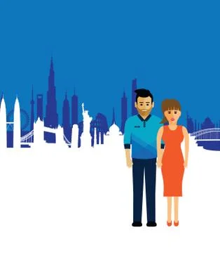 Couple on a cityscape background Stock Illustration