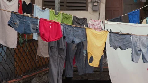 A couple of clothes-lines in the backyard Stock Footage 47107220