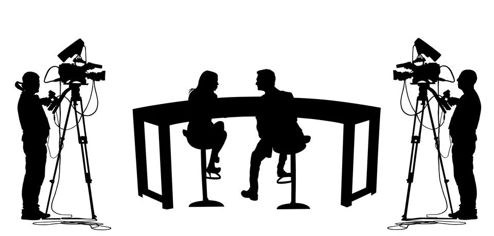 Couple colleagues tv host presenters vector silhouette Stock Illustration