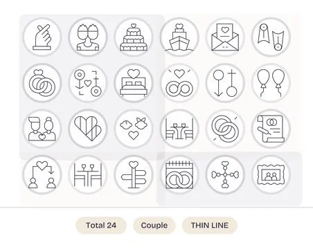 Couple Comprehensive Vector Bundle with 24 Detail Enhanced Thin Line Retina.. Illustrazione stock