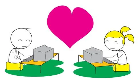 Couple computer chat Stock Illustration