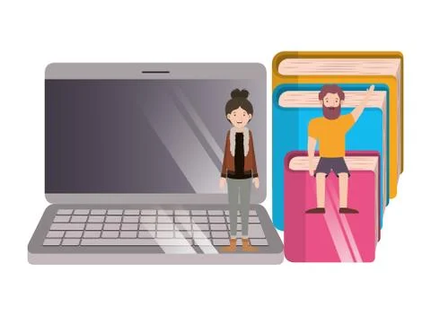 Couple with computer desktop and books Stockillustratie