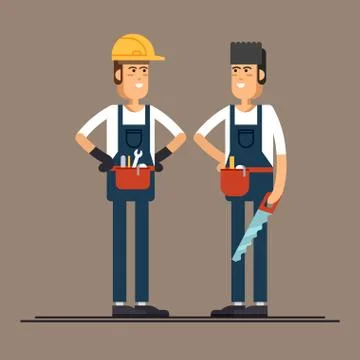 Couple of construction workers vector flat characters Stock Illustration