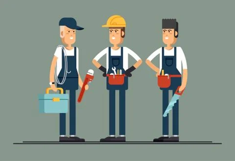 Couple of construction workers vector flat characters Stock Illustration