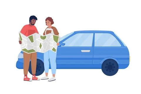 Couple consulting map semi flat color vector characters Ilustração Stock