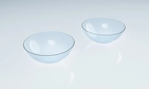 Couple of contact lens on clean reflection floor in laboratory. Optics medi.. Ilustração Stock