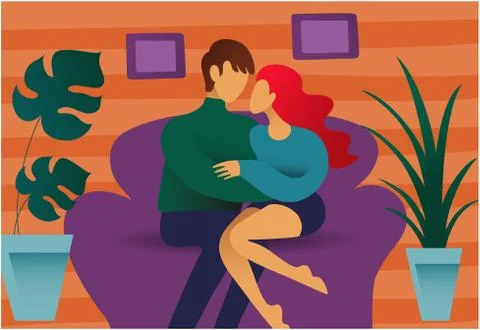 Couple on the couch in room 스톡 일러스트