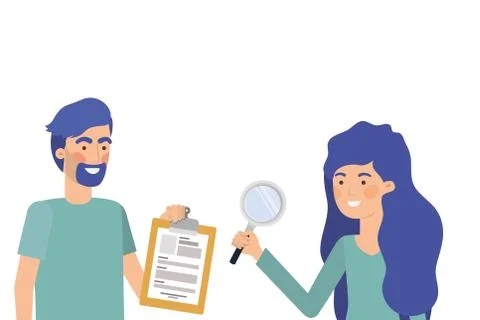 Couple couple with office objects in white background Stock Illustration