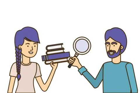 Couple couple with office objects in white background Stock Illustration