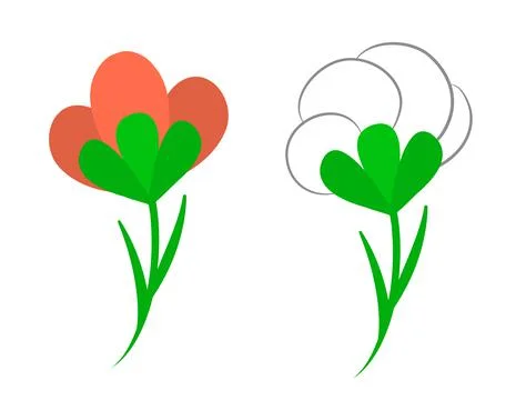 A couple of creative flowers. Red fictional bloom flower with white cotton. C Stock Illustration