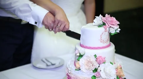 The couple cut the wedding cake Stock Footage 45833517