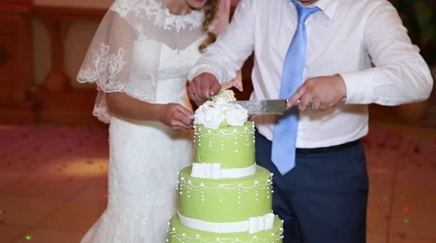 The couple cut the wedding cake Stock Footage 53057920