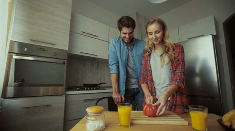 Couple cutting pepper Stock Footage 68731507