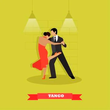 Couple dance tango concept vector poster. Man and woman dancing on a stage Ilustração Stock