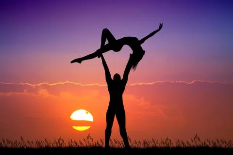 Couple dancers at sunset Stock Illustration