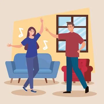Couple dancing and sofas Illustrazione stock