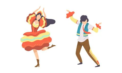 Couple Dancing at Folklore Party Set, People Celebrating Traditional Brazil June Ilustração Stock