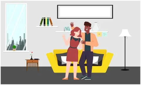 Couple is dancing at home Stock Illustration